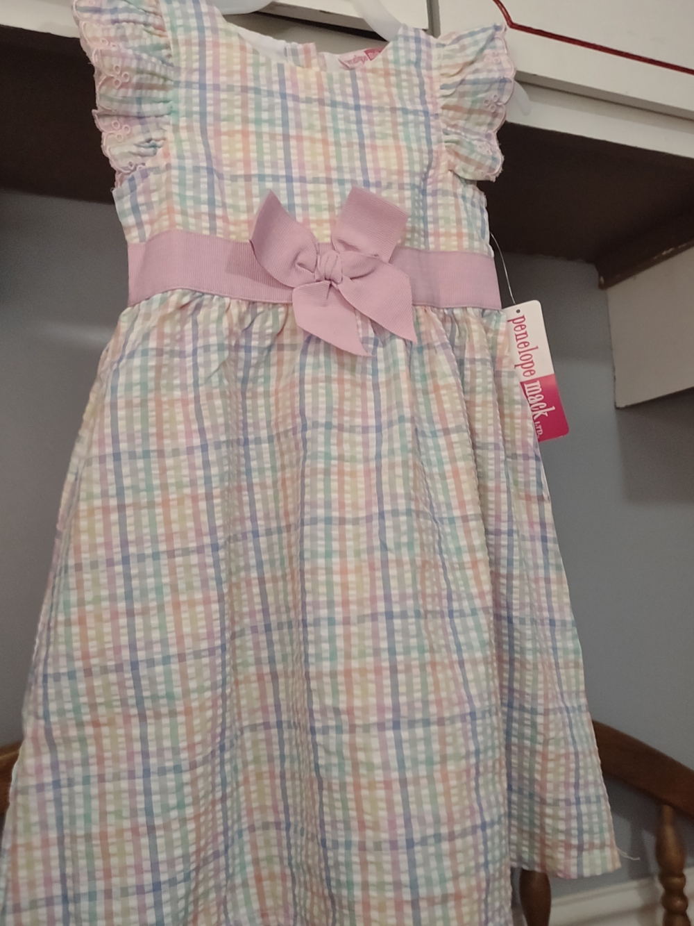 Penelope Mack Pastel Plaid Pink Bow Girls Dress